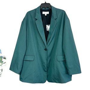 Prologue Women’s Green Black Plaid Long Sleeve Oversized Slouchy Blazer - NWT